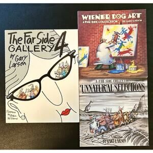 Vintage Far Side Gary Larson Lot 3 Books #4, Unnatural Selection, Weiner Dog Art